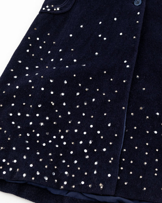 Hand-Embroidered Navy Velvet Coat with Pearls – Artistic Statement