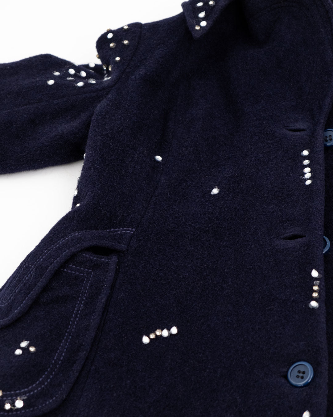 Hand-Embroidered Navy Velvet Coat with Pearls – Artistic Statement